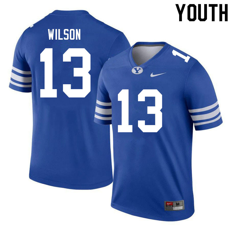 Youth #13 Jaques Wilson BYU Cougars College Football Jerseys Sale-Royal - Click Image to Close